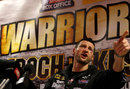 Carl Froch points to someone in his post-fight press conference