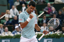 Novak Djokovic greets a crucial point