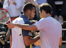 Roger Federer congratulates Jo-Wilfried Tsonga