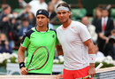 David Ferrer and Rafael Nadal pose at the net