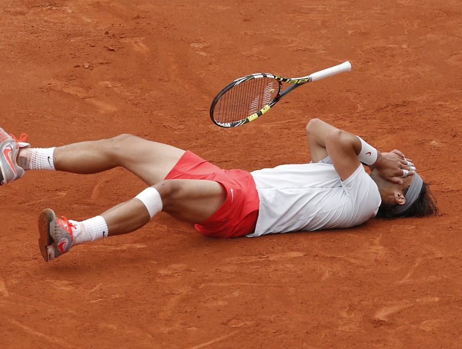 Rafael Nadal celebrates French Open victory