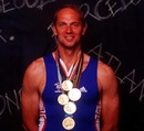 Steve Redgrave poses with his five Olympic golds