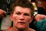 Ricky Hatton looks on after defeat to Manny Pacquiao