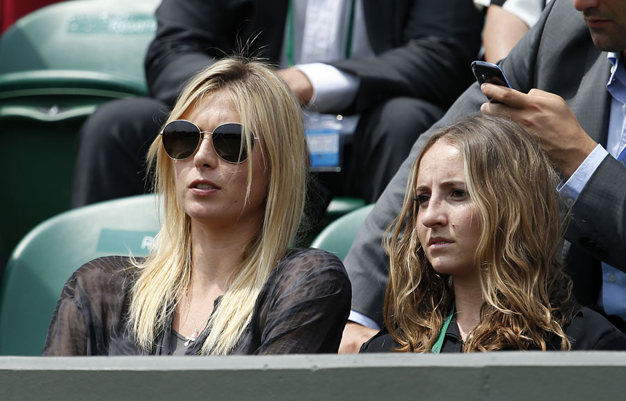 Maria Sharapova watches her boyfriend Grigor Dimitrov from the stands