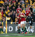 George North celebrates his try