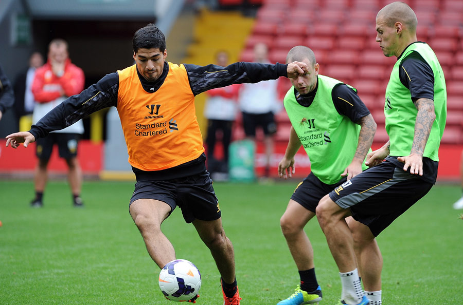 Luis Suarez in an open Liverpool training session