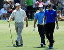 Lee Westwood, Ian Poulter and Paul Casey stride out in practice
