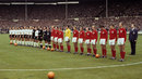 England and West Germany players line up before the World Cup final