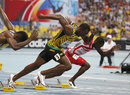 Usain Bolt starts his 100m heat