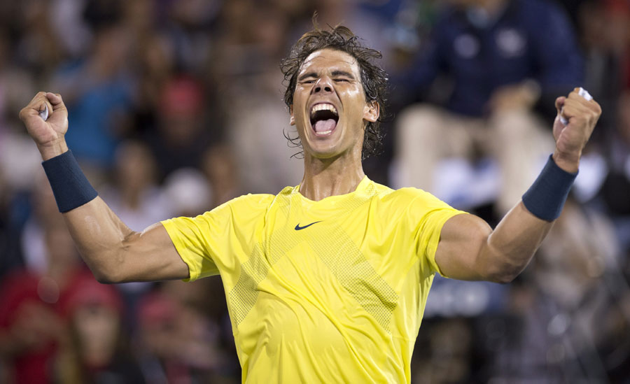 Rafael Nadal celebrates victory in Montreal