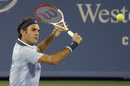 Roger Federer sizes up a backhand