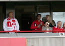 Luis Suarez watches on from the stands
