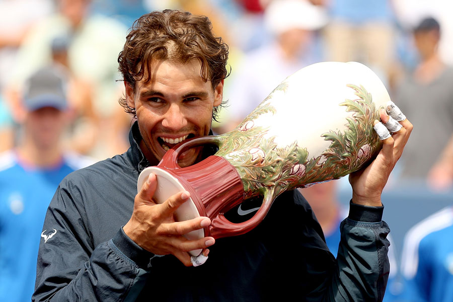 Rafael Nadal gets his teeth stuck into the Cincinnati trophy