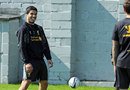 Luis Suarez seems in good spirits at Liverpool training