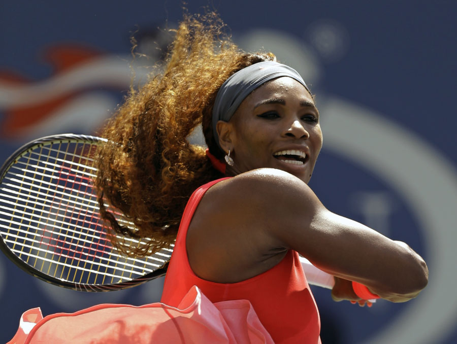 Serena Williams on her way to an easy win over Galina Voskoboeva