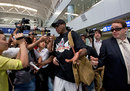 Former NBA star Dennis Rodman speaks to the media on his way to North Korea