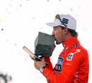 Fabian Cancellara celebrates with his trophy