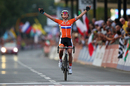 Marianne Vos crosses the line to win her third world road race championship title