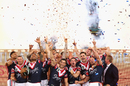Sydney Roosters celebrate with the NRL trophy