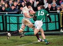 England Saxons captain George Skivington takes on Ireland A's Gavin Duffy