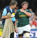 Deon Carstens leaves the field injured