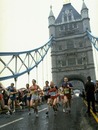 Grete Waitz crosses Tower Bridge during the Gillette London Marathon