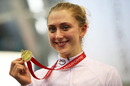 Laura Trott poses with her second gold medal