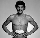 Mark Spitz poses with his seven gold medals he won at the 1972 Munich Olympics