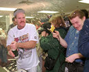 Wade Boggs sprays champagne in the locker room