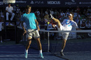 Rafael Nadal can't believe this shot played by David Nalbandian during an exhibition match