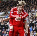 Steven Gerrard celebrates his goal with Fernando Torres