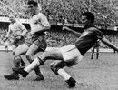 Mario Zagallo of Brazil scores against Sweden in the 1958 World Cup final