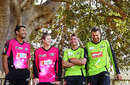 Ravi Bopara, Steven Smith, Michael Hussey and Dirk Nannes at a joint Sydney Sixers-Sydney Thunder BBL media event