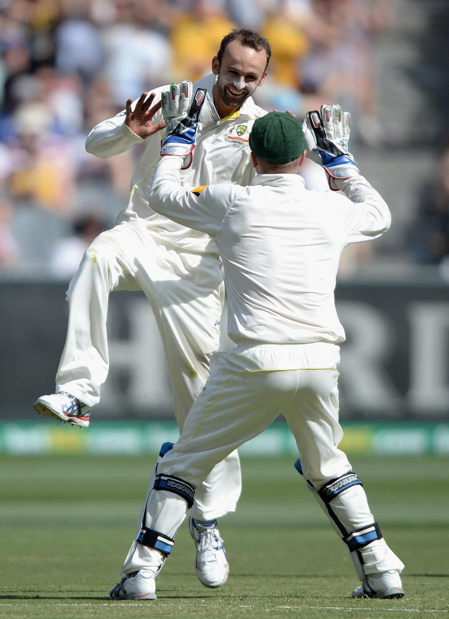 Nathan Lyon removed Tim Bresnan and Stuart Broad in the same over