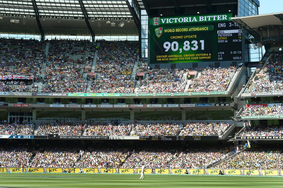 The scoreboard at the MCG confirms a record crowd