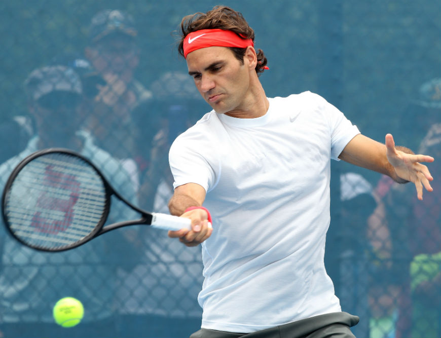 Roger Federer in practice ahead of his Brisbane International campaign