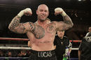 Lucas Browne celebrates victory over Richard Towers