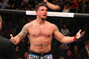 Frank Mir reacts to a referee call to stop his bout against Josh Barnett