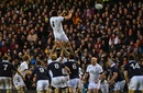 Tom Wood jumps to claim the ball from the line-out