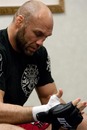 Randy Couture prepares in the changing room