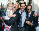 Andrew Flintoff, Kevin Pietersen and Michael Vaughan celebrate