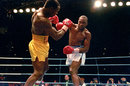 Nigel Benn lands a punch on Chris Eubank in their 1993 super-middleweight fight
