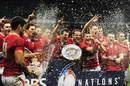 Wales celebrate with the Triple Crown trophy