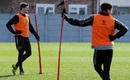 Steven Gerrard and Luis Suarez take some time out in training