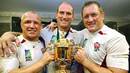 England's back-row of Neil Back, Lawrence Dallaglio and Richard Hill