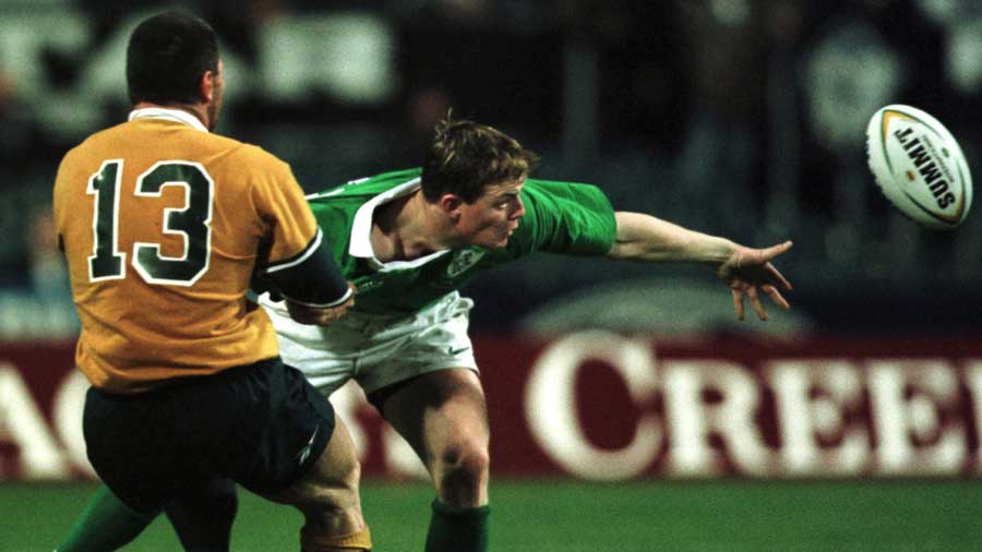 Ireland's Brian O'Driscoll attempts an offload