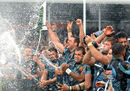 Exeter Chiefs celebrate winning the 2013-14 LV=Cup