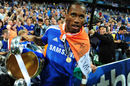 Didier Drogba celebrates with Chelsea fans