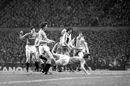 Bryan Robson dives to head in Manchester United's first goal against Barcelona