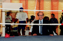 Mickey Duff at ringside as Frank Bruno trains for his next fight